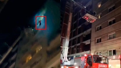 Dramático rescate de jugador de Rentistas, quedó colgado del piso 11 del hotel en el que se hospedaba por un incendio